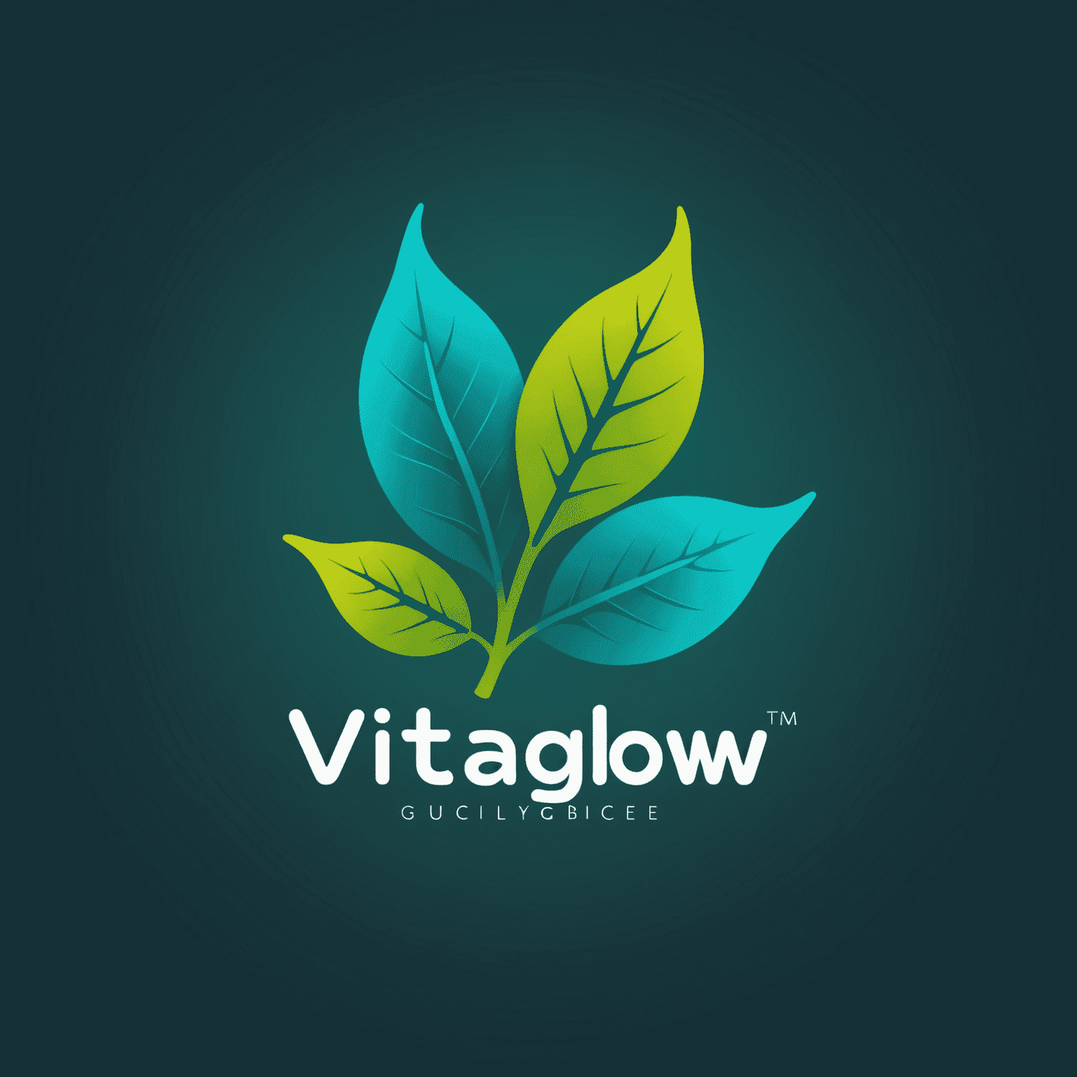 VitaGlow logo: A vibrant teal and lime gradient text with a stylized leaf icon